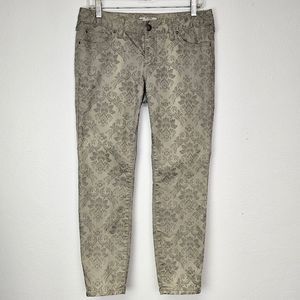 Free People Jeans Tan Print Midrise Skinny Ankle Size 30 Western Country